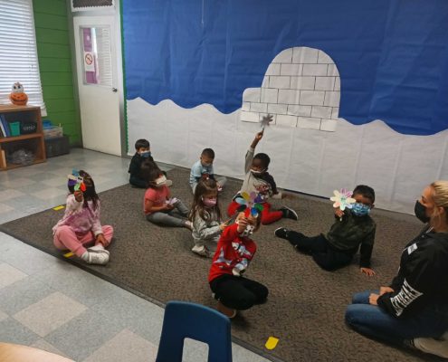 Children learning and participating in class